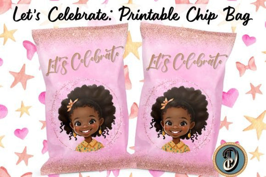 Printable Chip Bag Pink Glitter Party